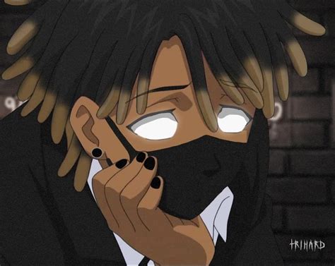 An Anime Character With Dreadlocks Holding A Cell Phone Up To His Face