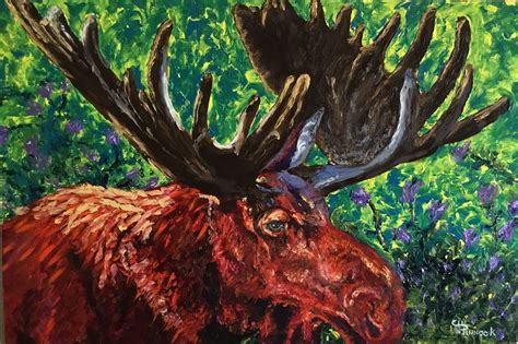 Moose Oil Painting By Cindy Pinnock