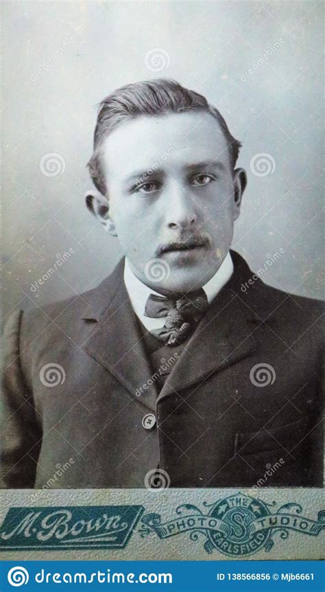 Vintage Black And White Photo Of A Young Victorian Man With Moustache