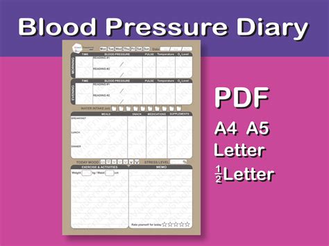 Brown Printable Blood Pressure Tracker Journal Single Page Pdf With