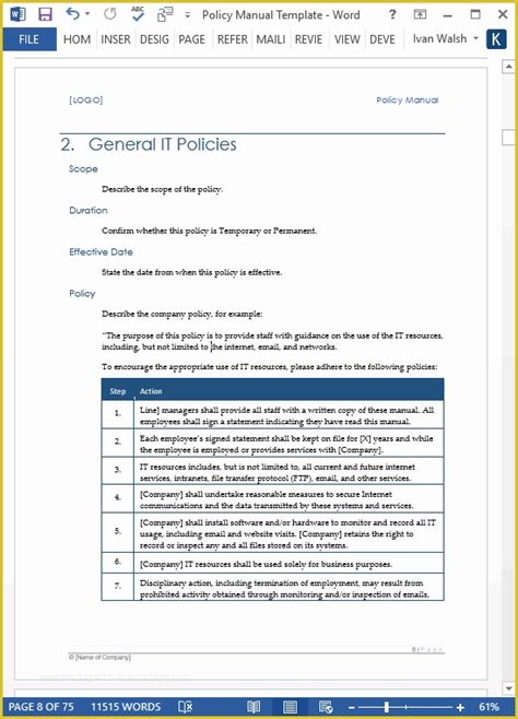 Free Company Policy Template Of Download Policy And Procedures Manual