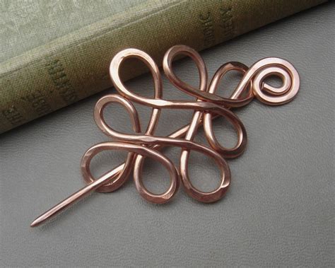 Looping Celtic Crossed Knots Copper Shawl Pin Hair Pin Scarf Etsy