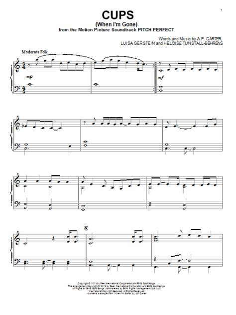 Cups When Im Gone Sheet Music By Anna Kendrick Piano 150859