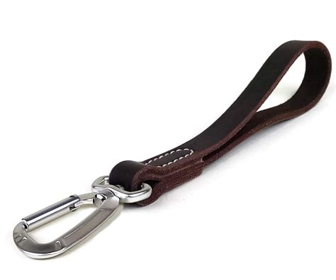 Leather Leash Tab 12” Dog Short Leash With Carabiner Clip Training
