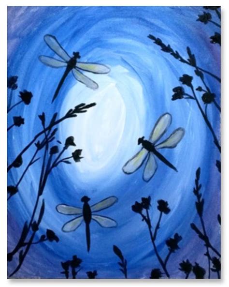 Dragonflies Night Painting Painting Art