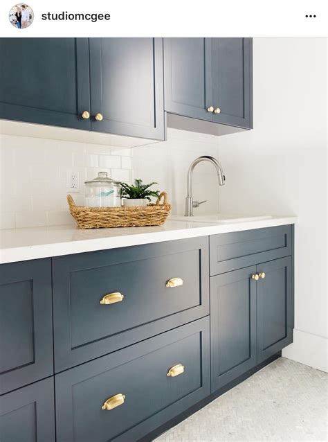 Dark base cabinets white top cabinets open wood shelves and big. hale Navy - Benjamin Moore | Blue laundry rooms, Kitchen ...