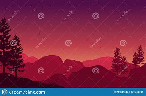 Beautiful Mountains View With A Stunning Starry Sky Vector