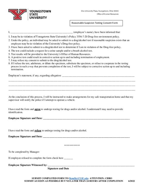 Fillable Online Reasonable Suspicion Testing Consent Form Fax Email Print Pdffiller