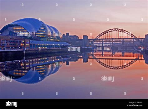River Tyne In Central Newcastle Upon Tyne At Sunset The Bridges Of The
