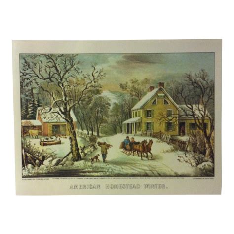 Vintage Currier And Ives Color Print American Homestead Winter Circa