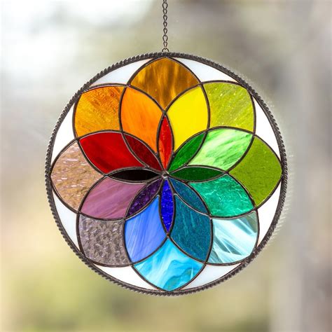 Mandala Stained Glass Panel Rainbow Stained Glass Window Etsy