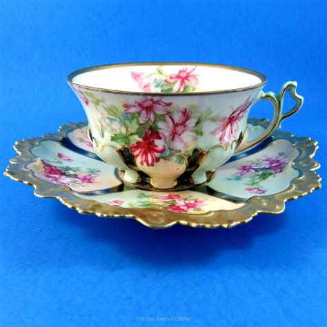 Old Ornate Handle With Heavy Gold And Floral Mz Austria Tea Cup And Saucer Set Rose Tea Cup Tea