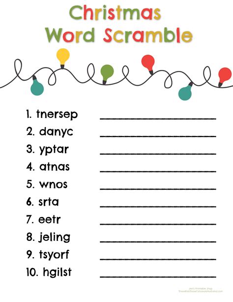 Christmas Unscramble Worksheets