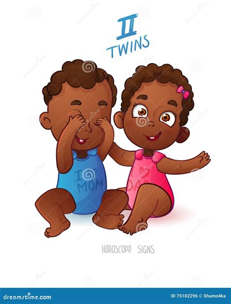 Twins Horoscope Sign Two Cartoon African American Babies Boy And Girl