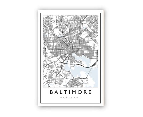 Baltimore Map Baltimore City Road Map Poster Baltimore Etsy