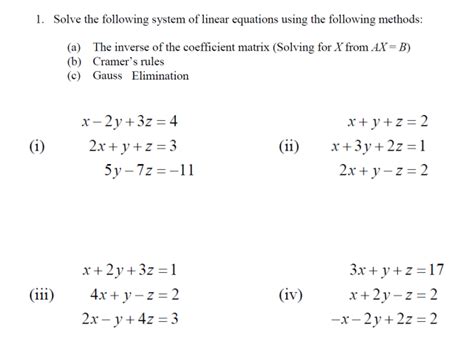 solved 1 solve the following system of linear equations