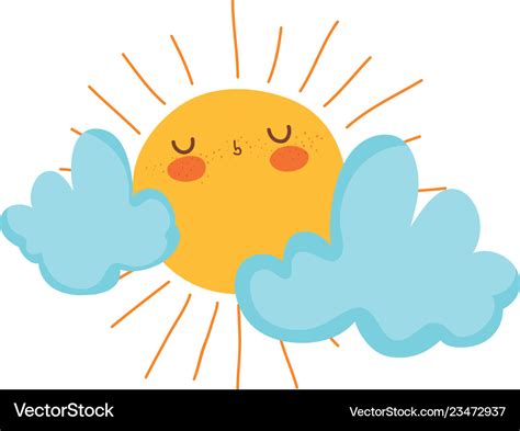 Cute Sun And Clouds Drawn Royalty Free Vector Image