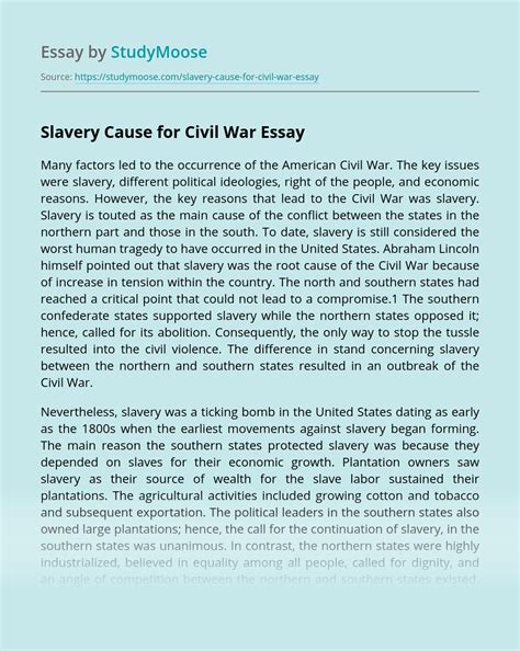 Essay Examples Causes Of The Civil War Essay