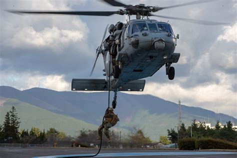 Us Marines Conduct Helicopter Rappelling Drills During Exercise Fuji