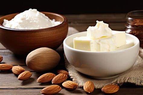 Premium Ai Image Close Up Of Shea Butter And Nut Filled Bowls On A