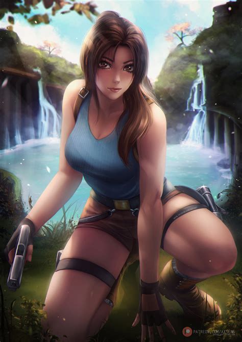 Axsens Tomb Raider Lara Croft Cleavage Garter Gun Yande Re