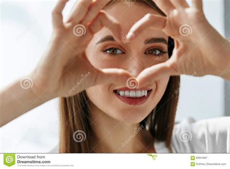 Beautiful Happy Woman Showing Love Sign Near Eyes Stock Image Image