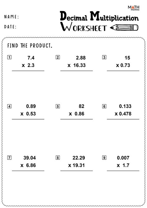 Multiply Decimals By Decimals Worksheet