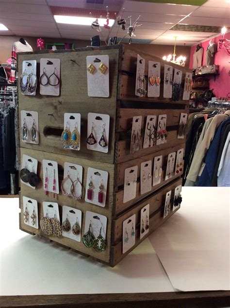 Our New Earring Display Made By Staining Two Wooden Crates And Stacking
