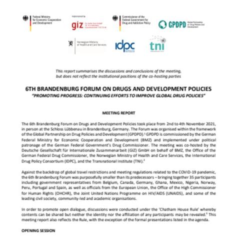 6th Brandenburg Forum On Drugs And Development Policies Report International Drug Policy