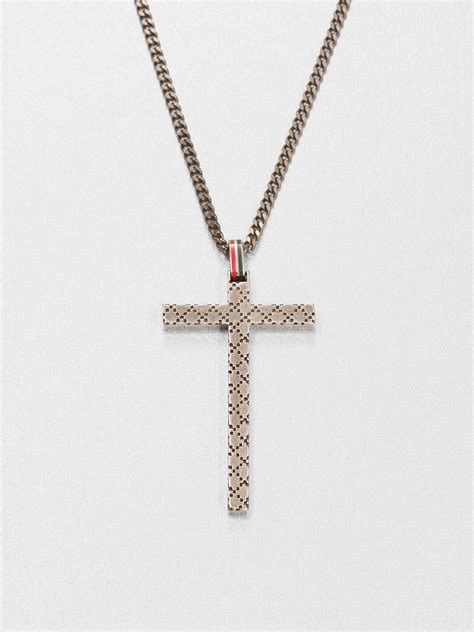 Gucci Sterling Silver Cross Necklace In Gray For Men Lyst