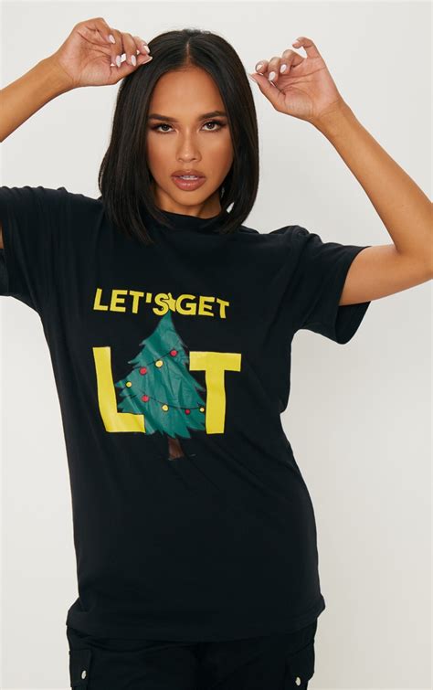 Black Lets Get Lit Printed T Shirt Tops Prettylittlething