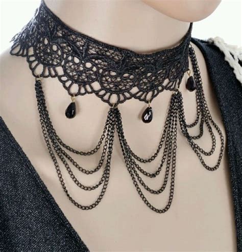 New Vintage Steampunk Black Lace Beads Collar Gothic Choker Necklace