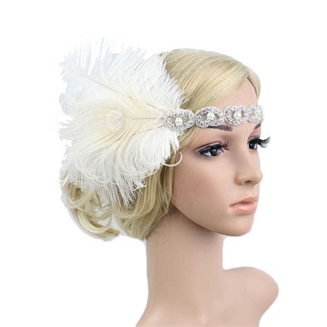 20s White Feather Bridal Great Gatsby Flapper Headpiece