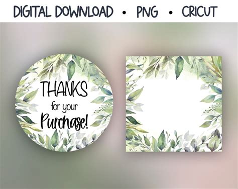 Aesthetic Thank You Stickers Cricut Png Green Leaves Small Etsy