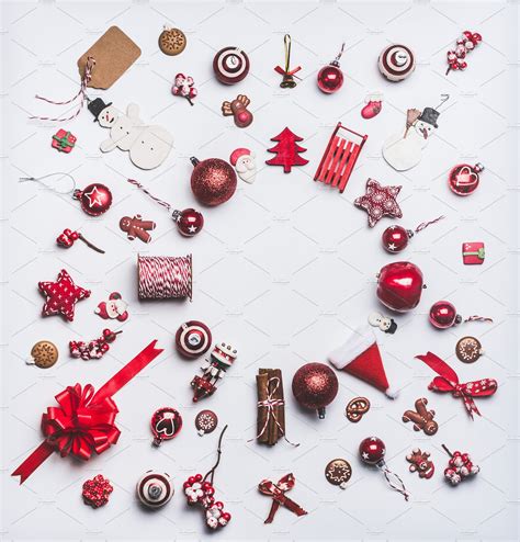 Christmas Ornaments Flat Lay High Quality Holiday Stock Photos