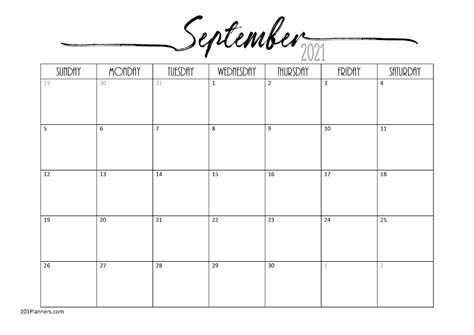 Monthly Calendar Printable September 2021 Printable Word Searches