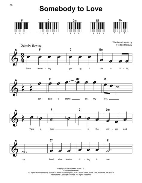 Somebody To Love Sheet Music Queen Super Easy Piano