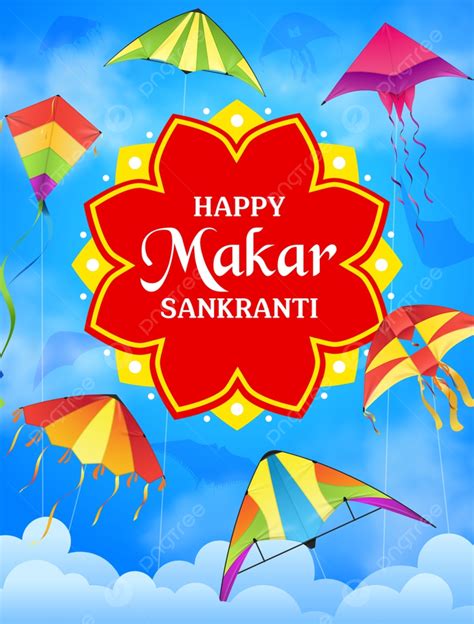 Makar Sankranti Holiday Kites In Sky Vector Greeting Card Of Indian