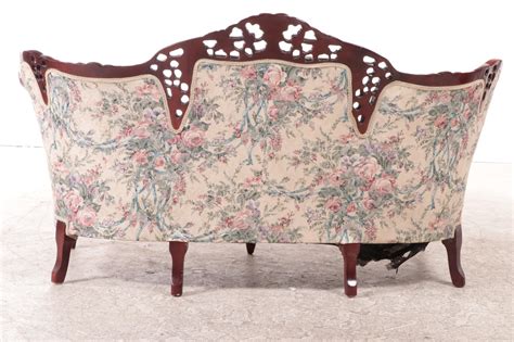 Kimball Furniture Reproductions Rococo Carved Sofa In Floral Tufted