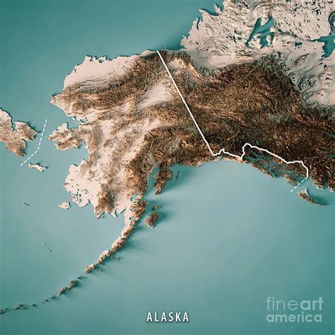 Alaska State D Render Topographic Map Neutral Border Digital Art By