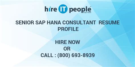 Senior Sap Hana Consultant Resume Profile Hire It People We Get It Done