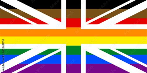 Uk Pride Flag Union Jack With Progress Pride Rainbow Flag Colours