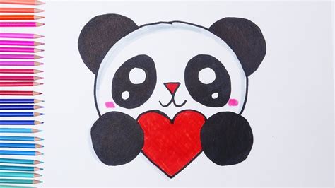 How To Draw Cute Panda With Heart Easy Drawings Cute Easy Drawings