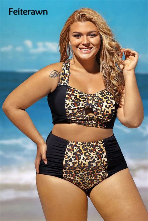 Feiterawn 2018 Summer Sexy Leopard Splice Curvy High Waist Swimsuit