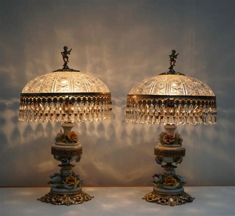 Pair Of Italian Hollywood Regency Crystal Table Lamps At 1stdibs