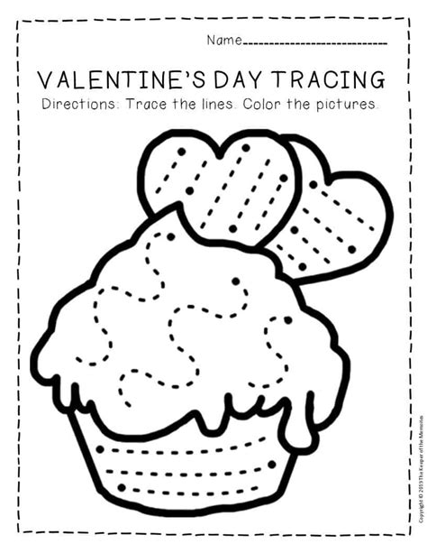 Free Printable Cupcake Tracing Valentines Day Preschool Worksheets