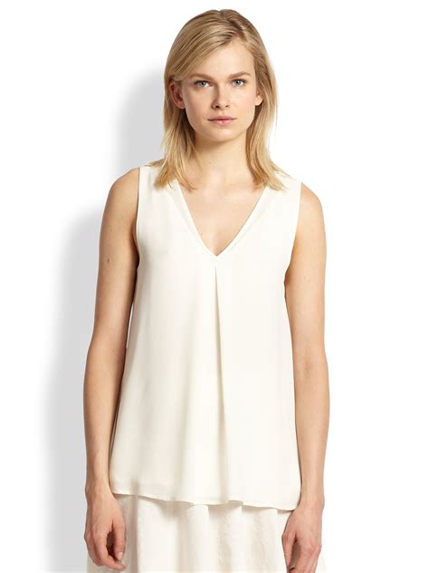 Theory Silk Kickpleat Tank In White Ivory Lyst