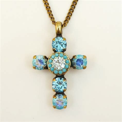 Turquoise Cross Necklace Aqua Blue Cross Pendant Necklace Etsy