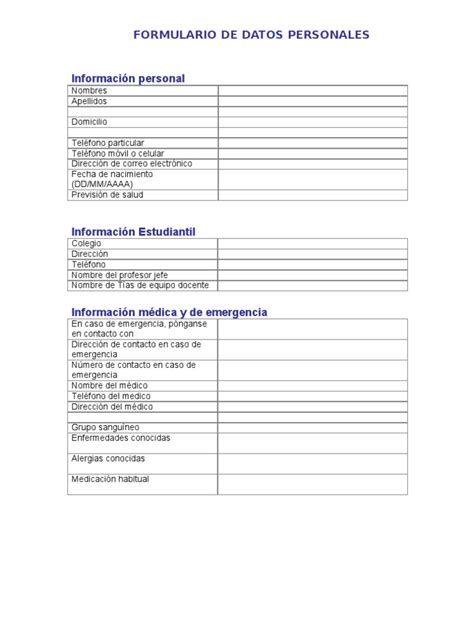 Formulario De Datos Personales