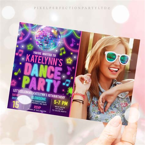 Editable Dance Party Invitation Glow Dance Party Birthday Etsy